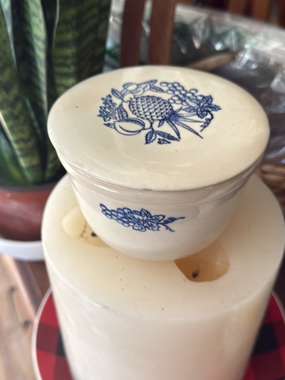 Cream and Blue Floral Ceramic Lidded jelly Jar - Home Accents